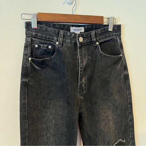 THATSSOFETCH Varski Semi-Wide Leg Black High Waisted Raw Hem Jeans - Picture 4 of 11